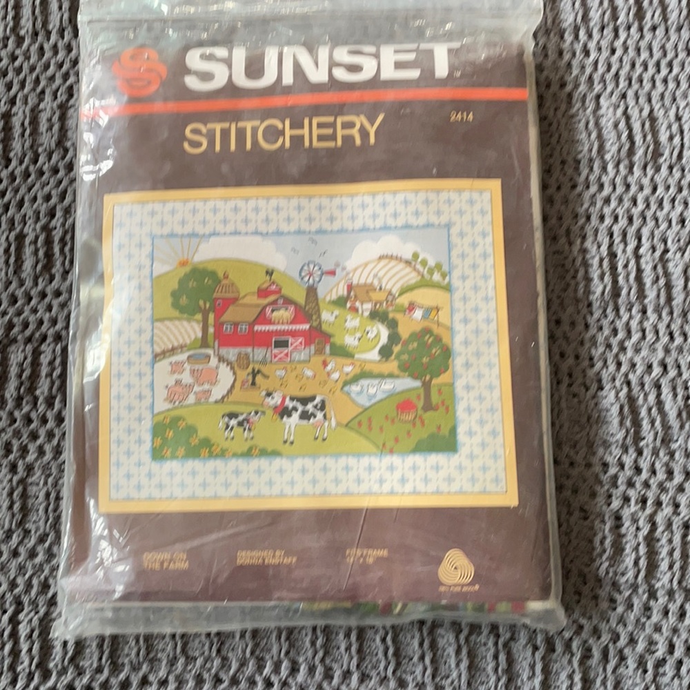 Sunset stitchery kit. Down on the farm